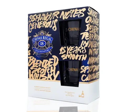 Kit Whisky Chivas Regal 18 anos 750ml + 2 copos