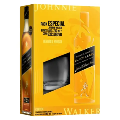 Kit Whisky Johnnie Walker Black Label 750ml+1 Copo de Vidro