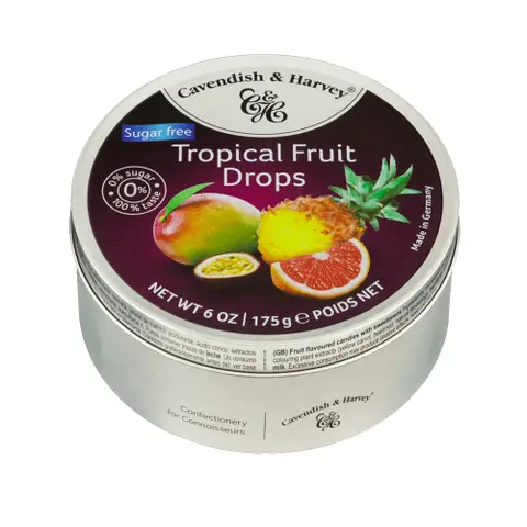Bala Frutas Tropicais Zero Açúcar Cavendish & Harvey Lata 175g