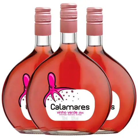 Kit 3 Garrafas Vinho Rosé Calamares Vinho Verde 750ml